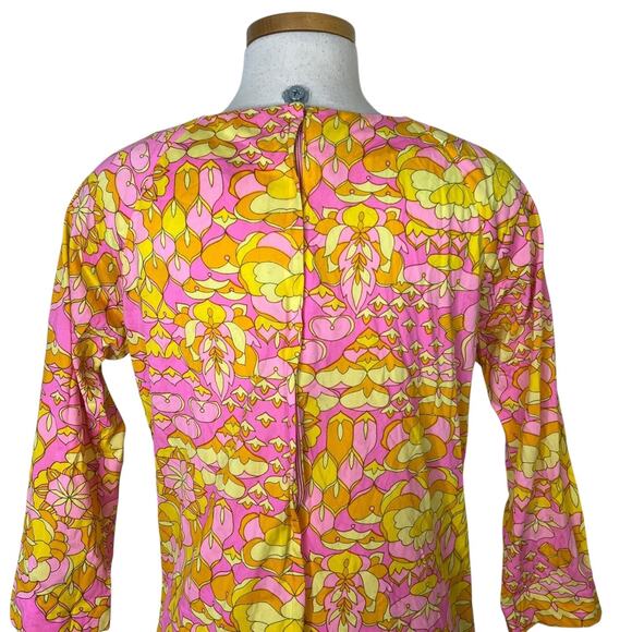 Vintage 60s David Crystal Mod Dress Pink Yellow Floral Print 3/4 Sleeve Small - Picture 4 of 7